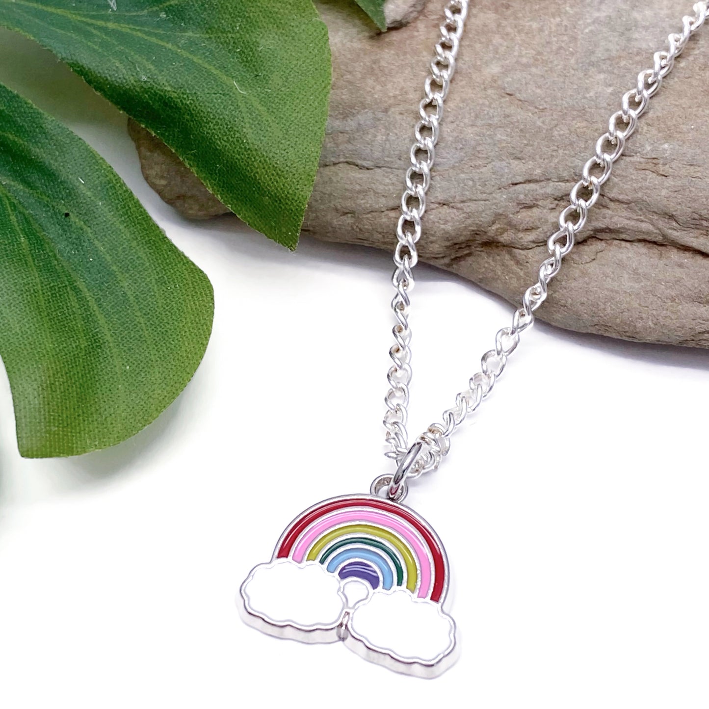 Rainbow Charm Silver Plated Pendant Necklace