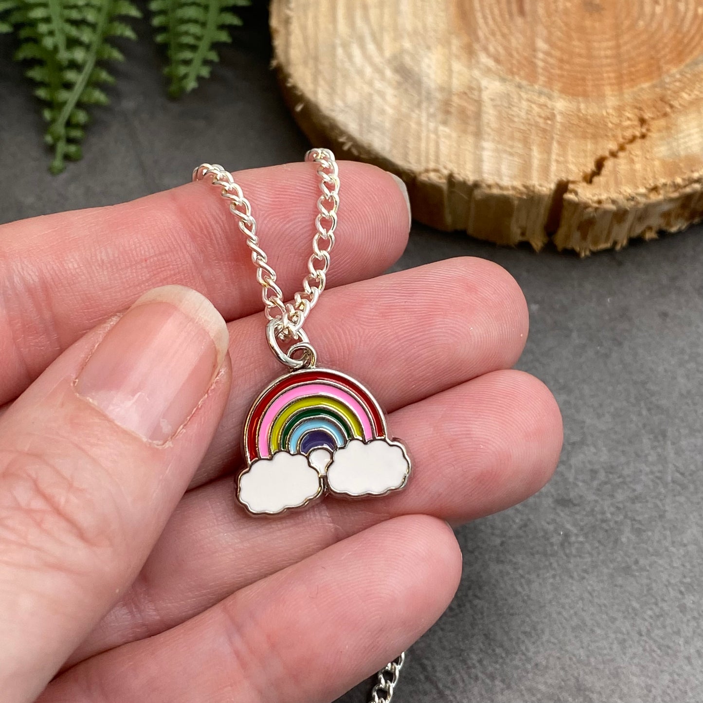 Rainbow Charm Silver Plated Pendant Necklace
