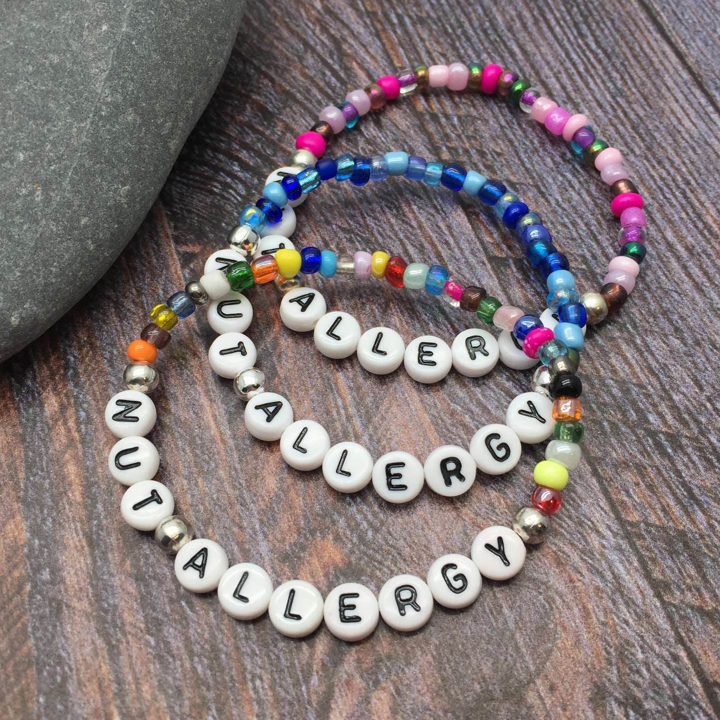 NUT ALLERGY Medical Alert Bracelet - Glass Seed Beads