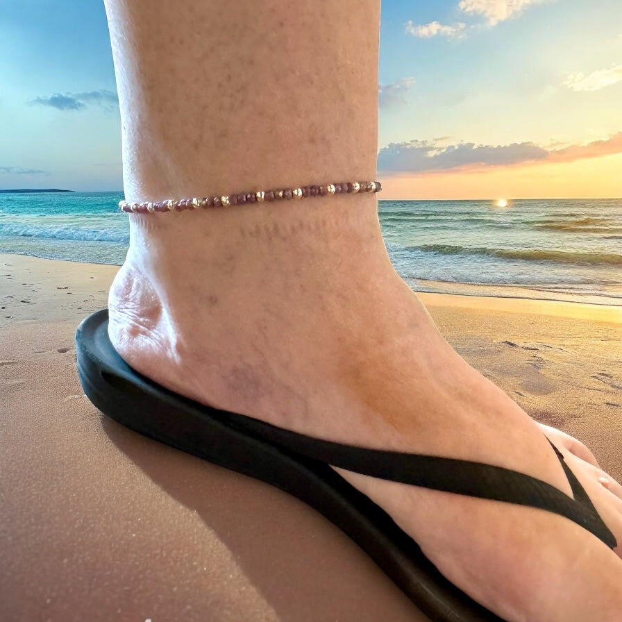 Plus Size Anklet with 3mm Faceted Purple Beads, Adjustable
