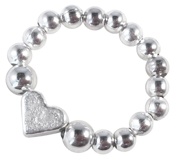 Small Heart Stretch Ring with Silver Plated Beads