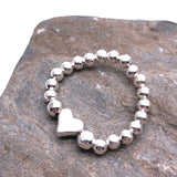 Small Heart Stretch Ring with Silver Plated Beads