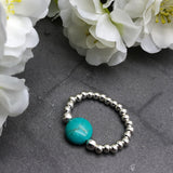 Flat Turquoise Stretch Ring with Silver Plated Beads