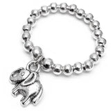 Elephant Charm Stretch Ring with Silver Plated Beads