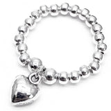 Heart Charm Stretch Ring with Silver Plated Beads