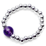 Amethyst Bead Stretch Ring with Silver Plated Beads