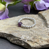 Amethyst Bead Stretch Ring with Silver Plated Beads