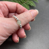 Green Aventurine Stretch Ring with Silver Plated Beads