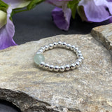 Green Aventurine Stretch Ring with Silver Plated Beads