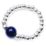 Blue Goldstone Stretch Ring with Silver Plated Beads