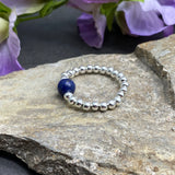Blue Goldstone Stretch Ring with Silver Plated Beads