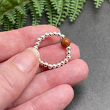 Brown Goldstone Stretch Ring with Silver Plated Beads