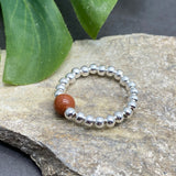 Brown Goldstone Stretch Ring with Silver Plated Beads