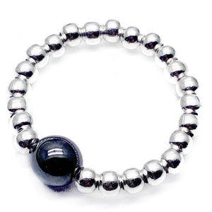 Hematite Stretch Ring with Silver Plated Beads