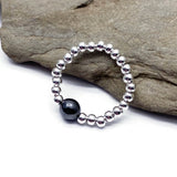 Hematite Stretch Ring with Silver Plated Beads