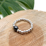 Hematite Stretch Ring with Silver Plated Beads