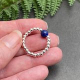 Lapis Lazuli Stretch Ring with Silver Plated Beads