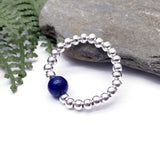 Lapis Lazuli Stretch Ring with Silver Plated Beads