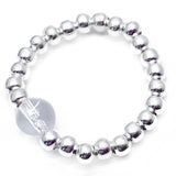 Rock Crystal Stretch Ring with Silver Plated Beads