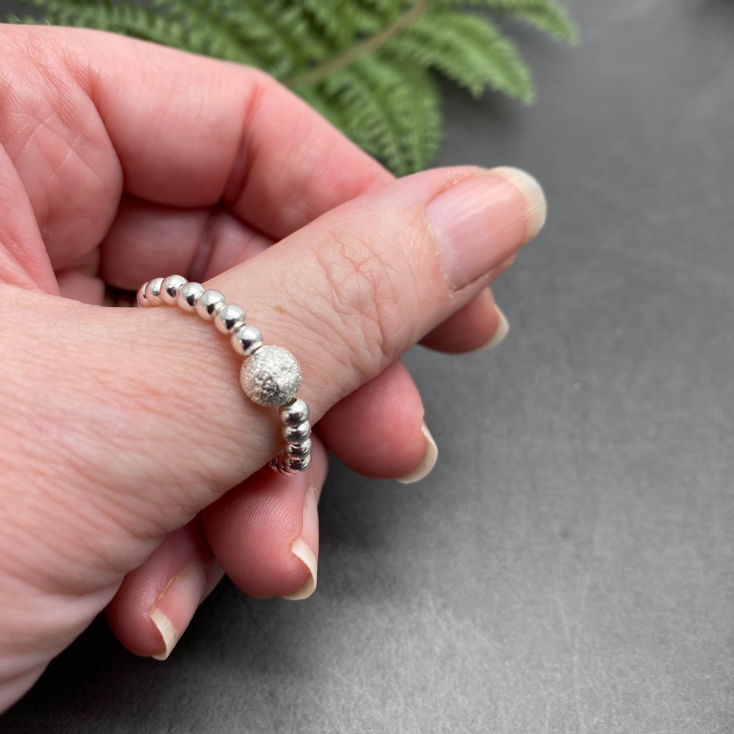 Stardust Charm Stretch Ring with Silver Plated Beads