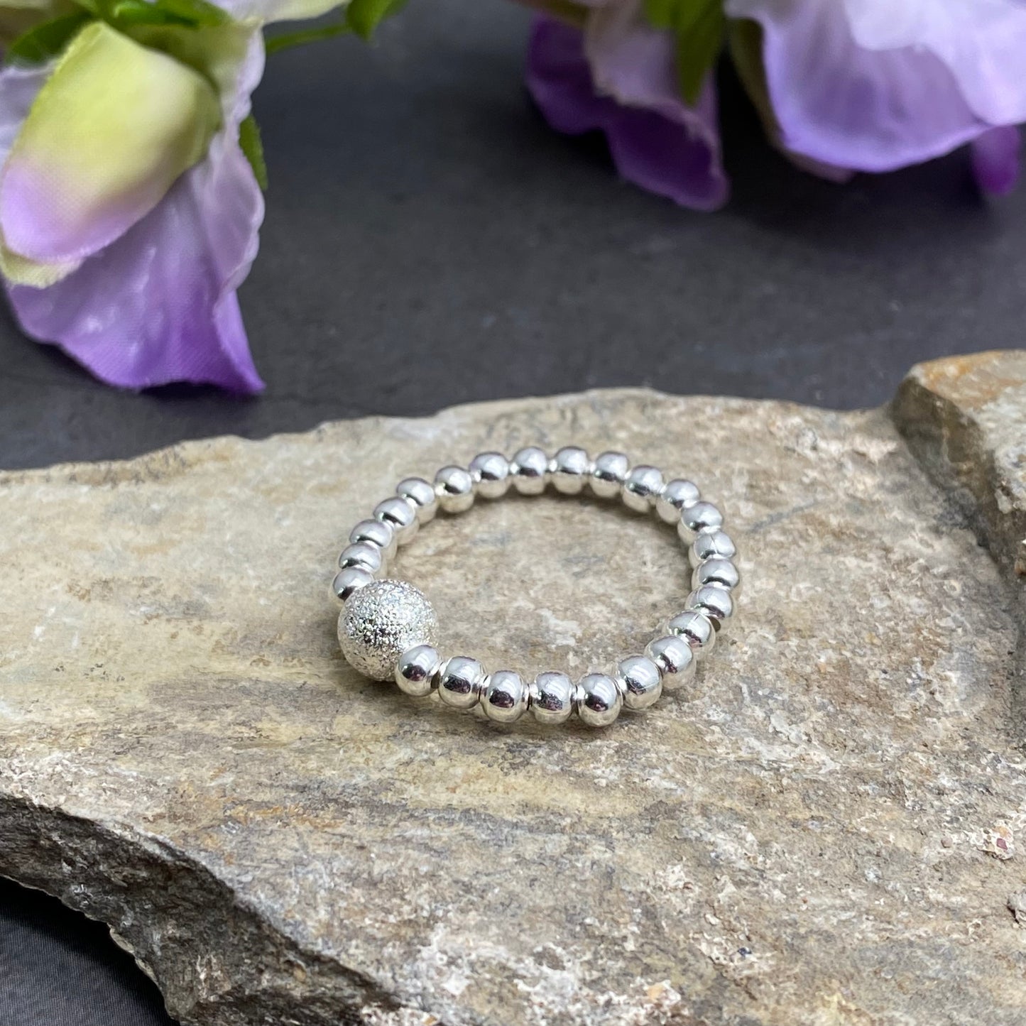Stardust Charm Stretch Ring with Silver Plated Beads