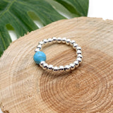 Turquoise Stretch Ring with Silver Plated Beads