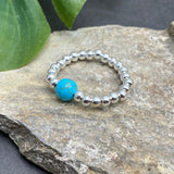 Turquoise Stretch Ring with Silver Plated Beads