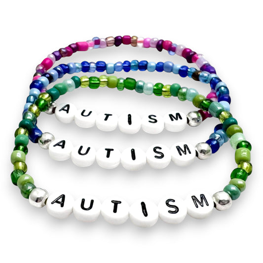 AUTISM Medical Alert Bracelet - Glass Seed Beads