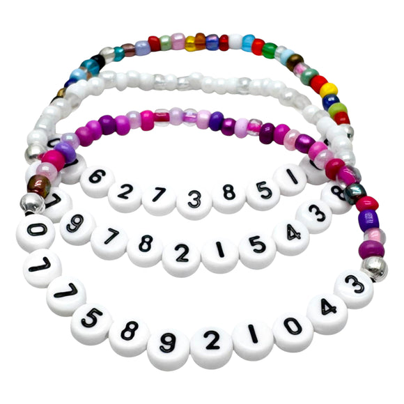 PHONE NUMBER Glass Seed Bead Bracelet