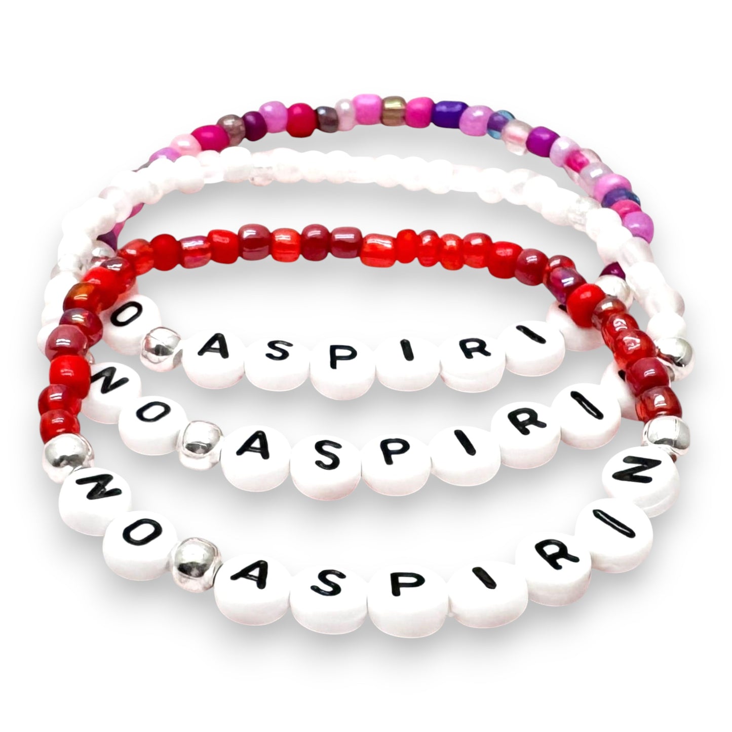 NO ASPIRIN Medical Alert Bracelet -  Glass Seed Beads