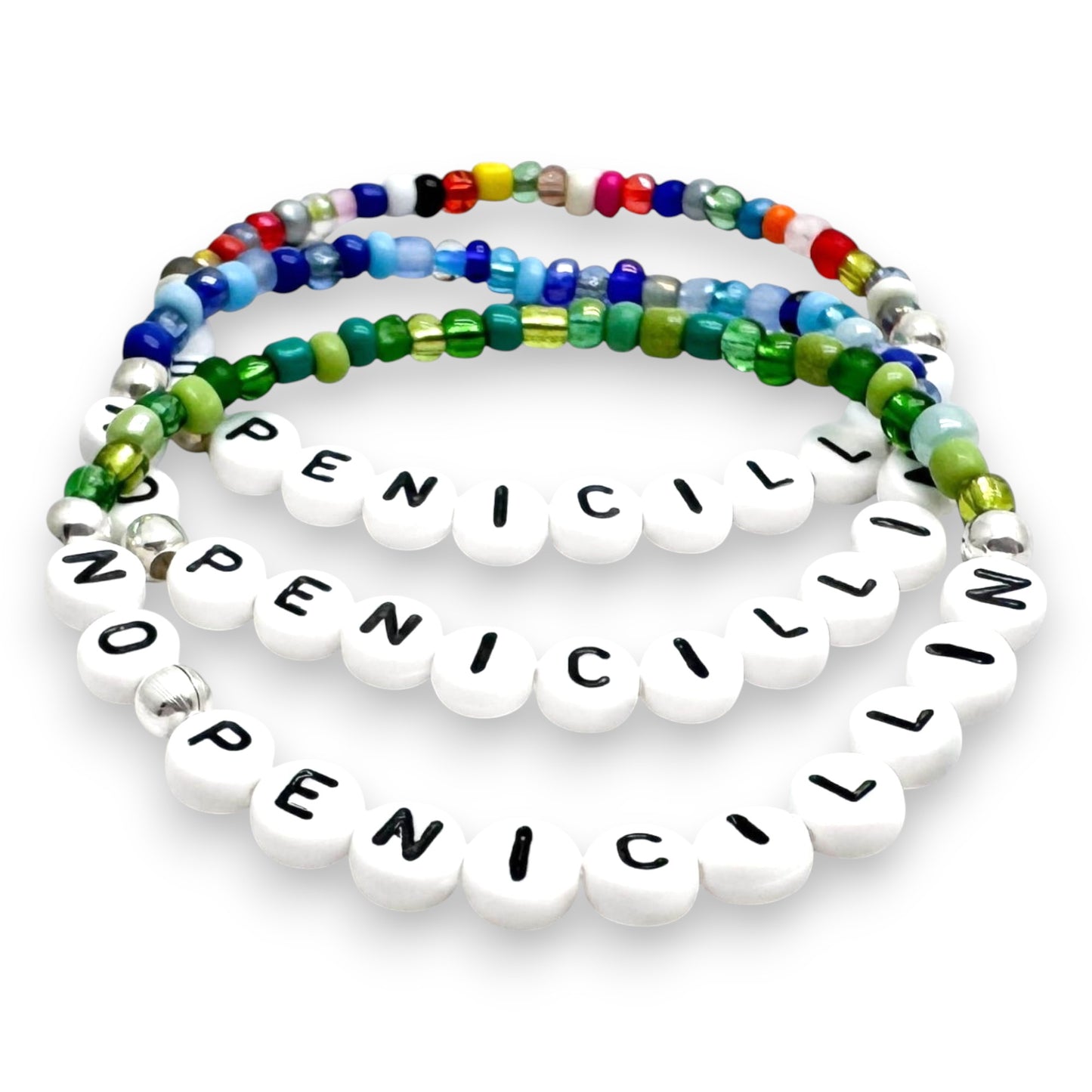 NO PENICILLIN Medical Alert Bracelet - Glass Seed Beads