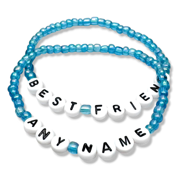 PERSONALISED Bead Bracelet - Light Blue Seed Beads