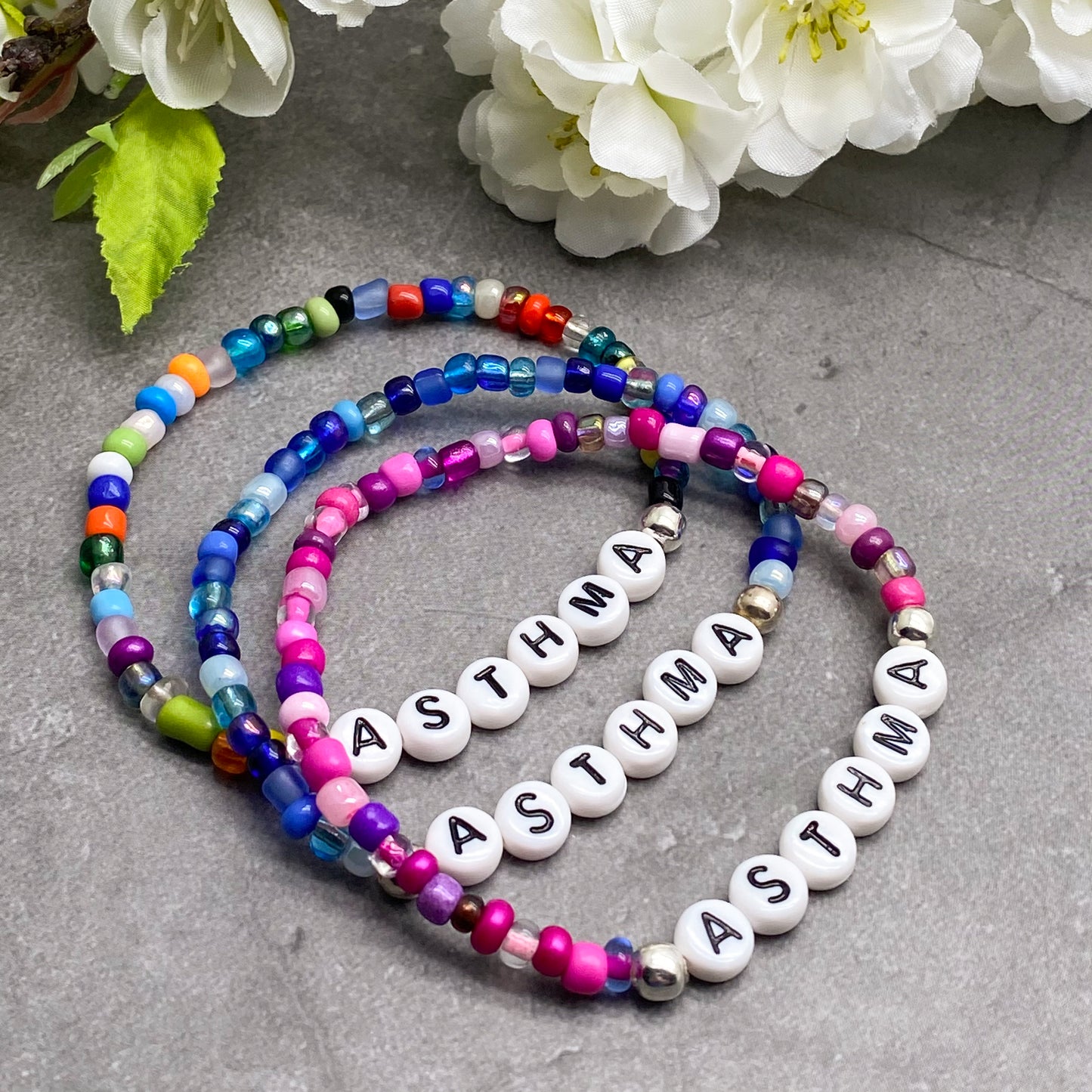 ASTHMA Medical Alert Bracelet - Glass Seed Beads