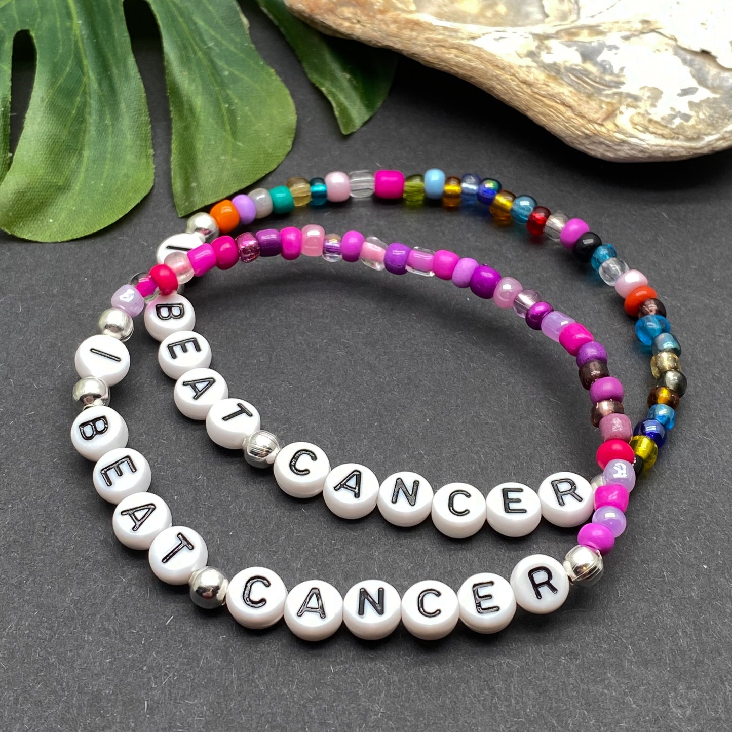 I BEAT CANCER Awareness Bracelet - Glass Seed Beads