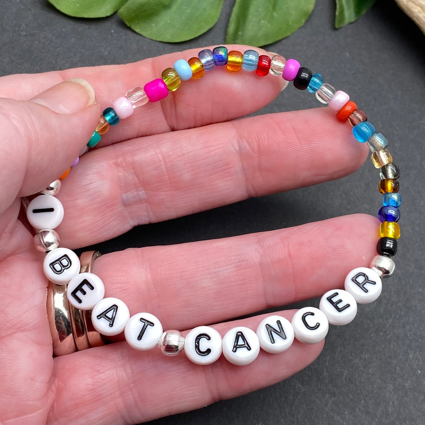 I BEAT CANCER Awareness Bracelet - Glass Seed Beads