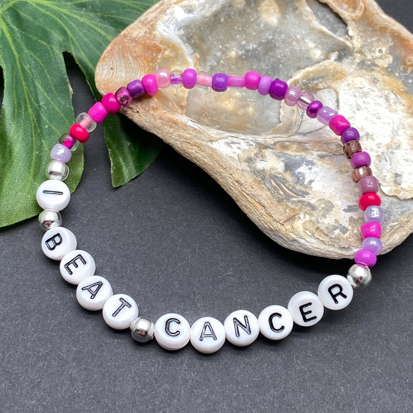 I BEAT CANCER Awareness Bracelet - Glass Seed Beads