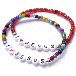 I LOVE JESUS Glass Seed Bead Bracelet