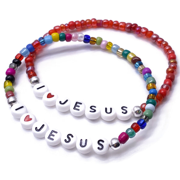 I LOVE JESUS Glass Seed Bead Bracelet