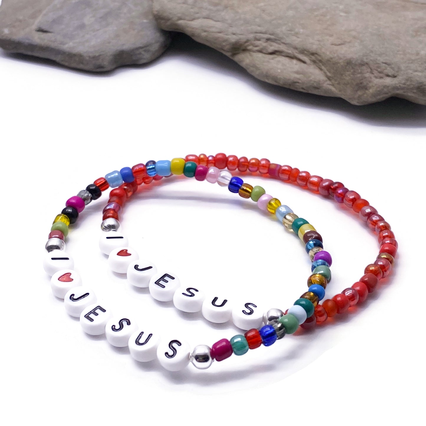I LOVE JESUS Christian Bracelet - Glass Seed Beads