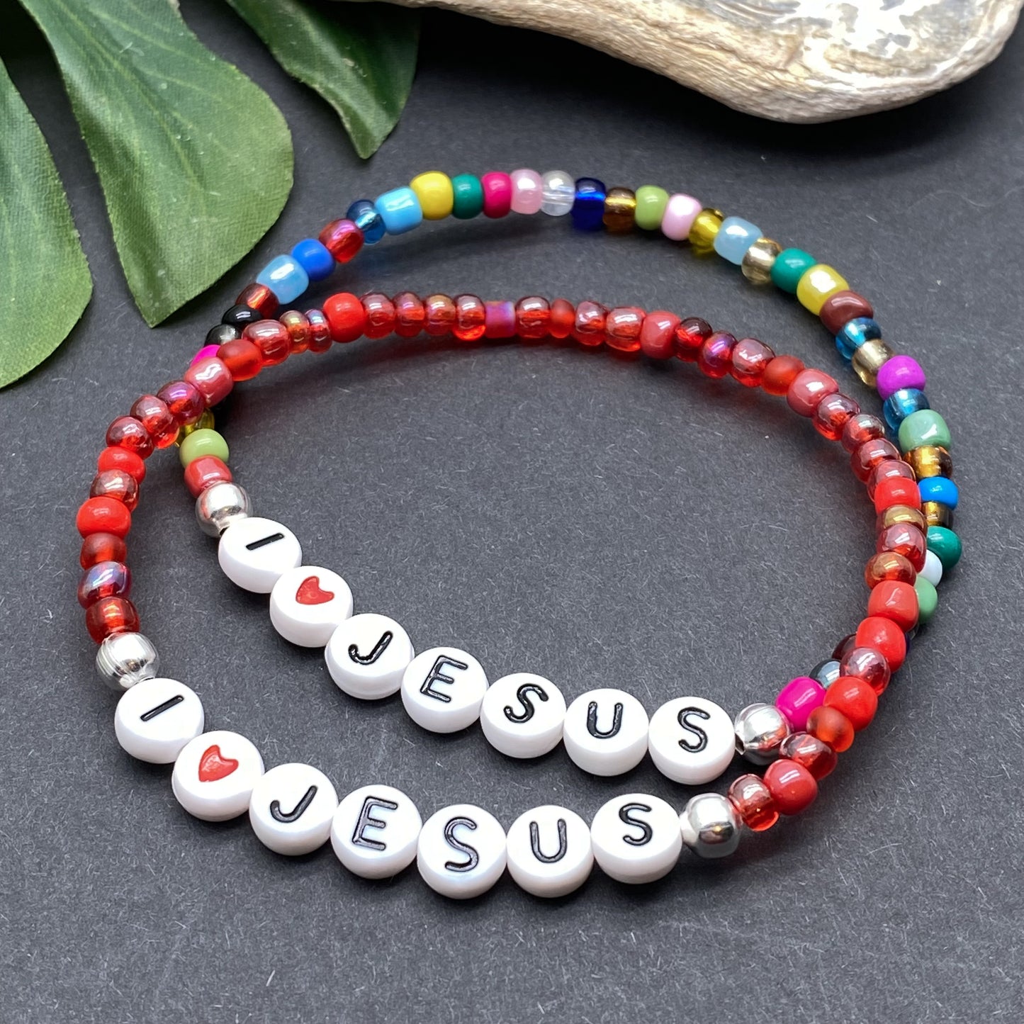 I LOVE JESUS Christian Bracelet - Glass Seed Beads