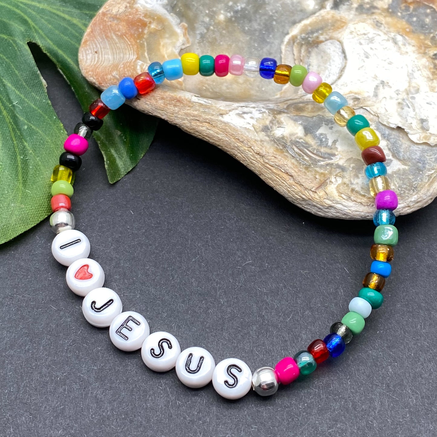 I LOVE JESUS Christian Bracelet - Glass Seed Beads