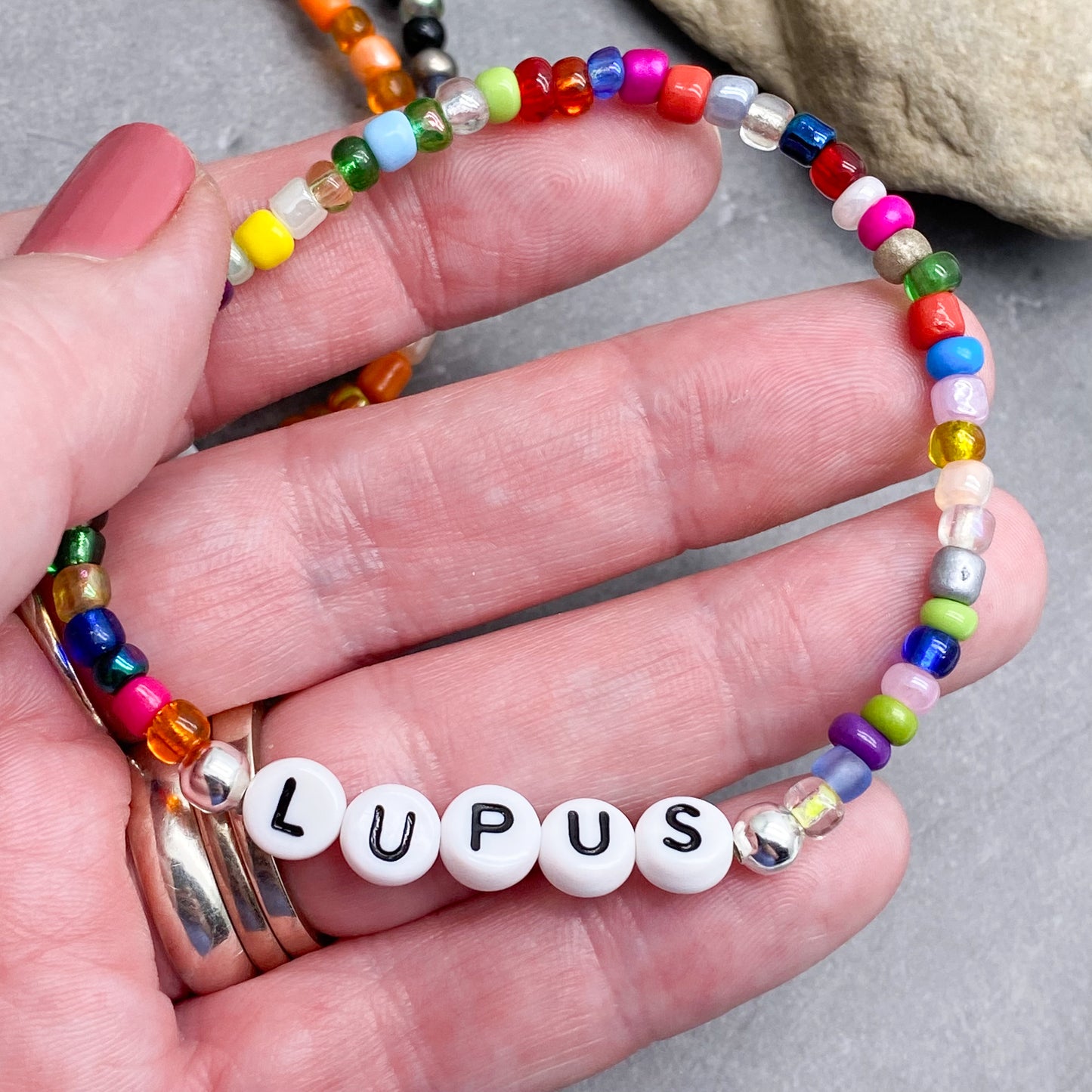 LUPUS Medical Alert Bracelet - Glass Seed Beads