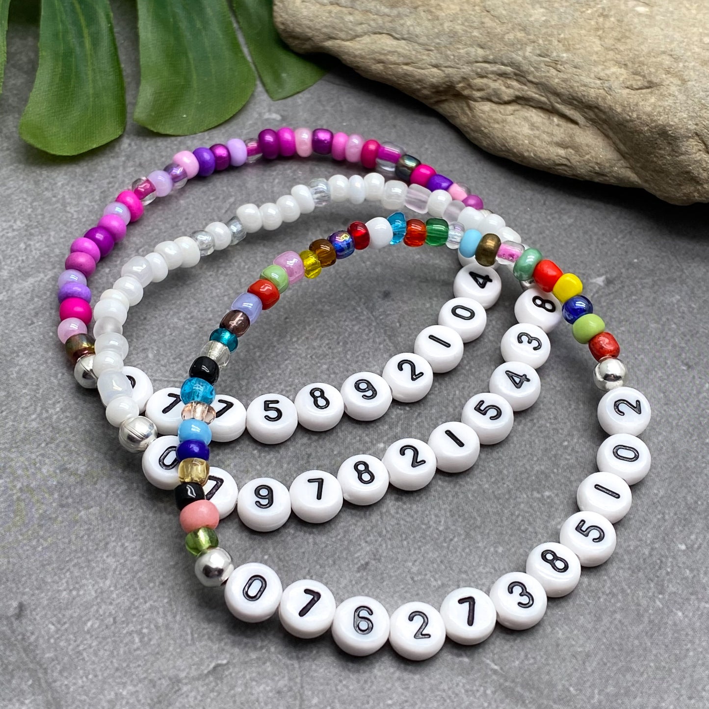 PHONE NUMBER Glass Seed Bead Bracelet