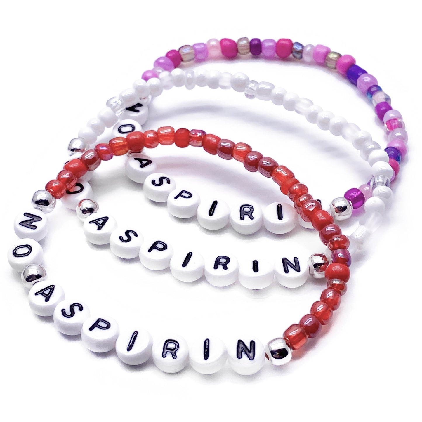 NO ASPIRIN Medical Alert Bracelet -  Glass Seed Beads