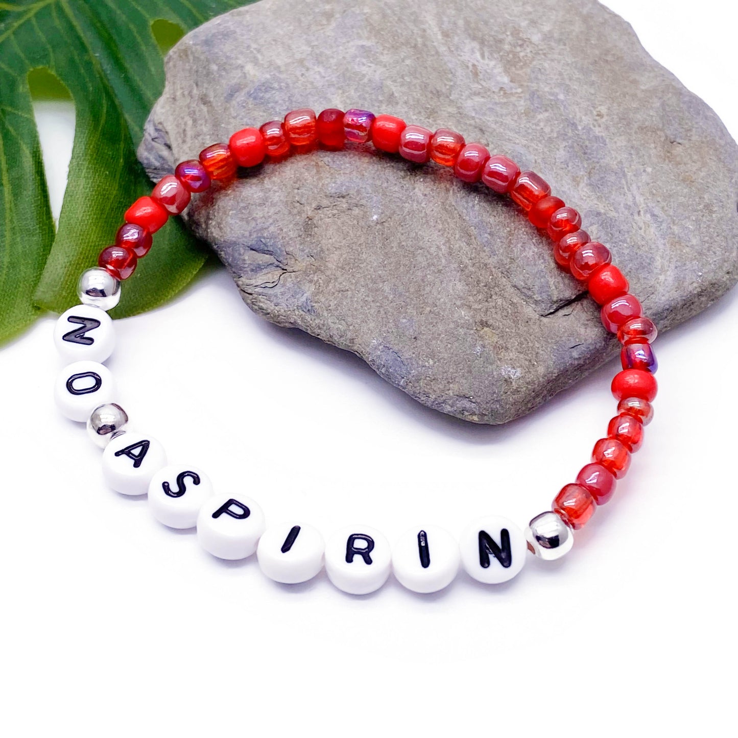 NO ASPIRIN Medical Alert Bracelet -  Glass Seed Beads