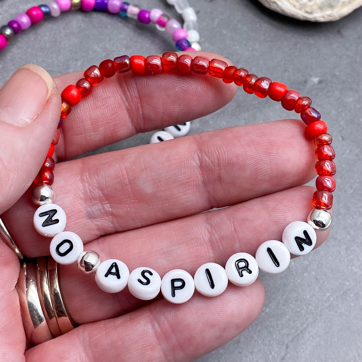 NO ASPIRIN Medical Alert Bracelet -  Glass Seed Beads