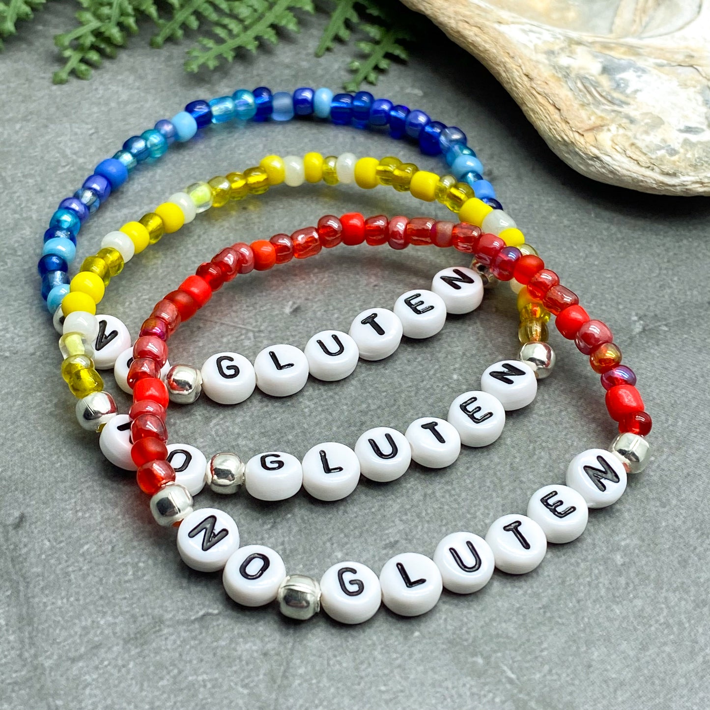 NO GLUTEN Medical Alert Bracelet - Glass Seed Beads