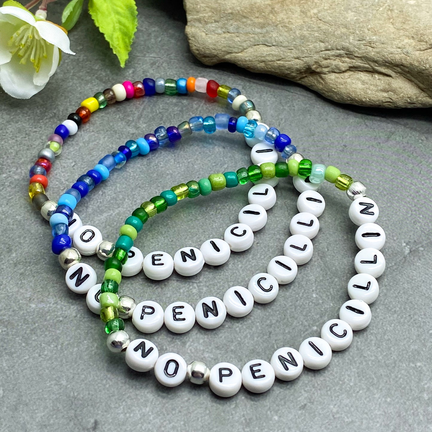 NO PENICILLIN Medical Alert Bracelet - Glass Seed Beads