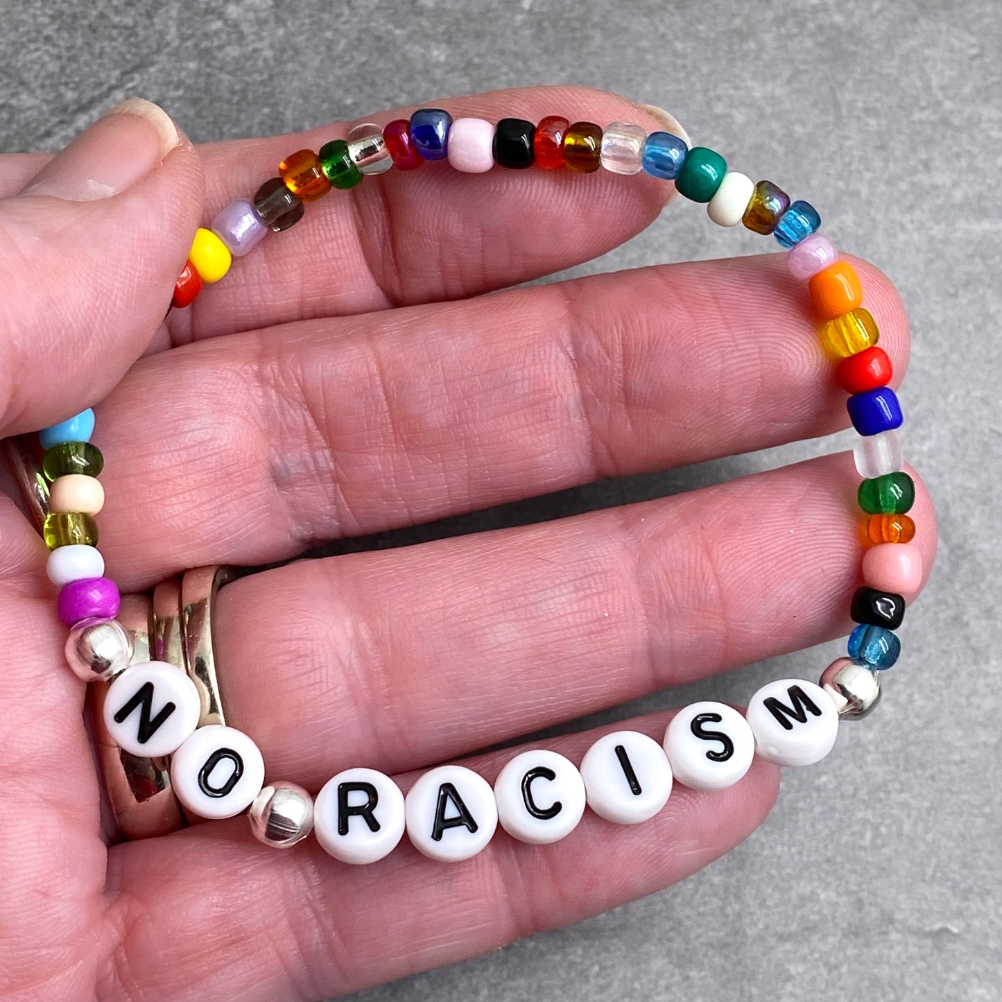 NO RACISM Message Bracelet - Glass Seed Beads