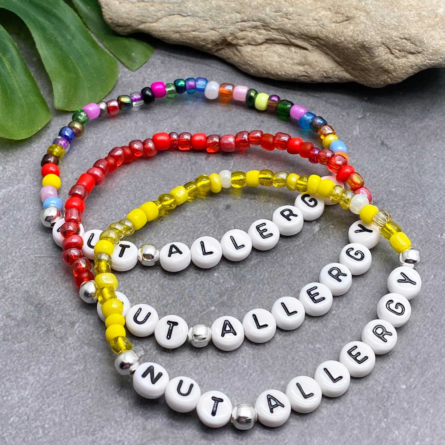 NUT ALLERGY Medical Alert Bracelet - Glass Seed Beads
